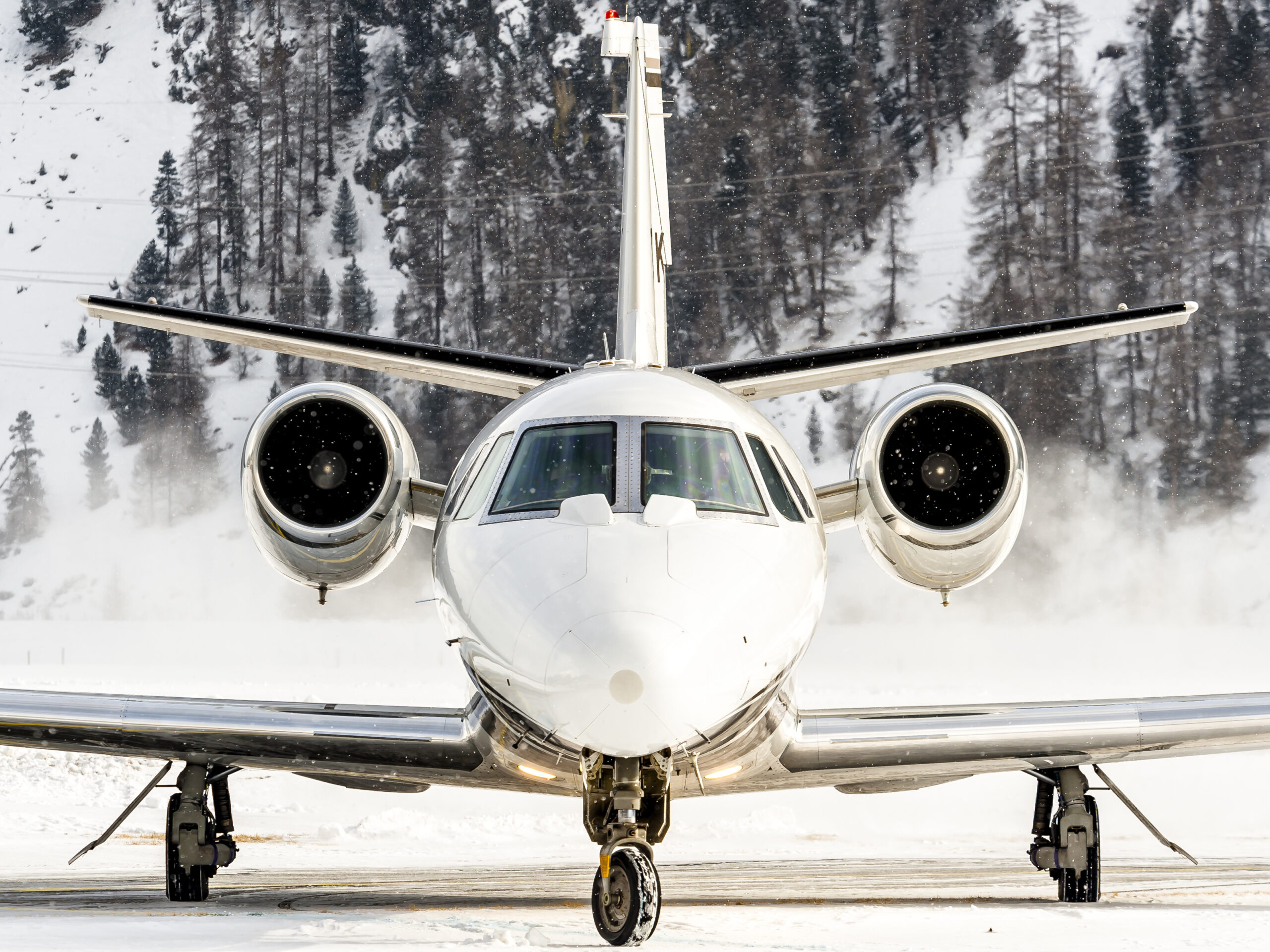 Private Jet landing in snow Steamboat