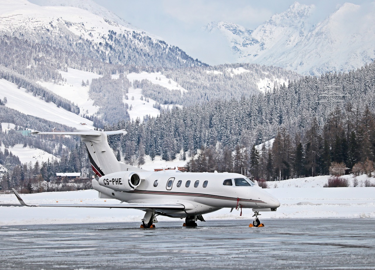 Private Jet landing in mountains